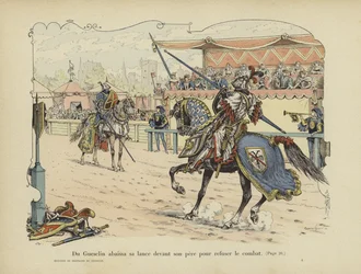 Bertrand du Guesclin leengedi lándzsáját apja előtt, jelezve, hogy nem hajlandó harcolni ellene, Rennes, 1337